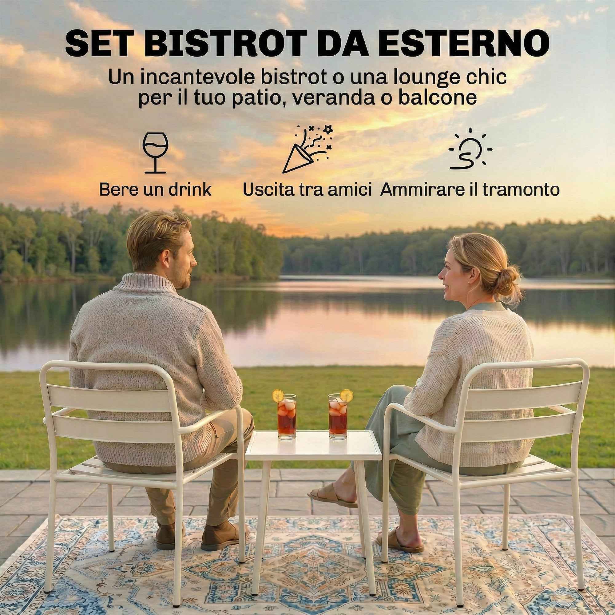Outsunny 3-piece bistro set: glass table and 2 chairs, white outdoor furniture.
