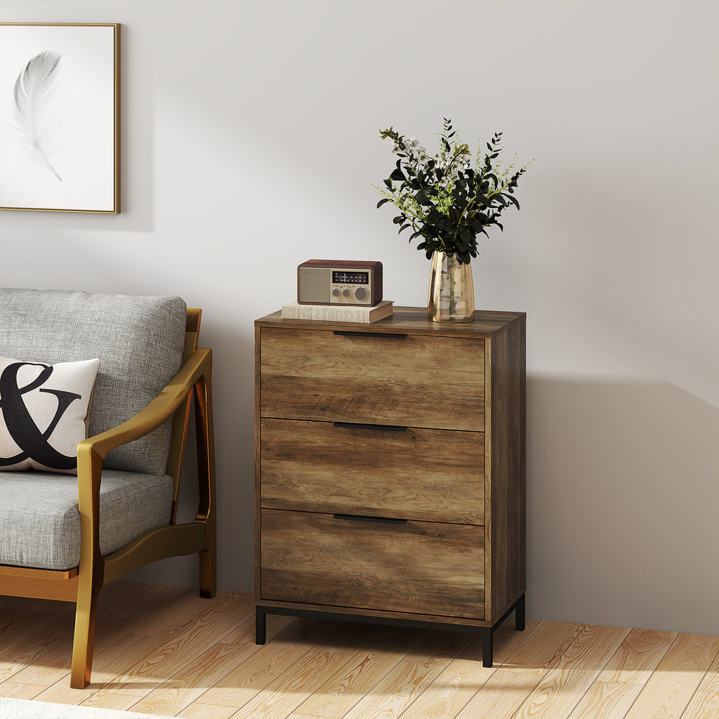 3-Drawer Chest of Drawers Anti-Tip with Black Handles, in Wood and Metal, 62x35x82 cm, Dark Brown
