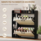 HOMCOM Slim Shoe Rack with 2 Tilting Drawers and 3 Open Compartments, Capacity 15 Shoes, 83x24x90.5 cm, Black