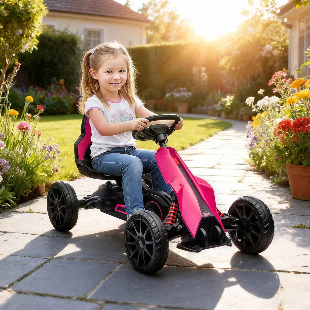 Pedal Go Kart for Kids Ages 3-8 with Adjustable Seat and EVA Wheels, 100x58x58.5 cm, Pink and Black