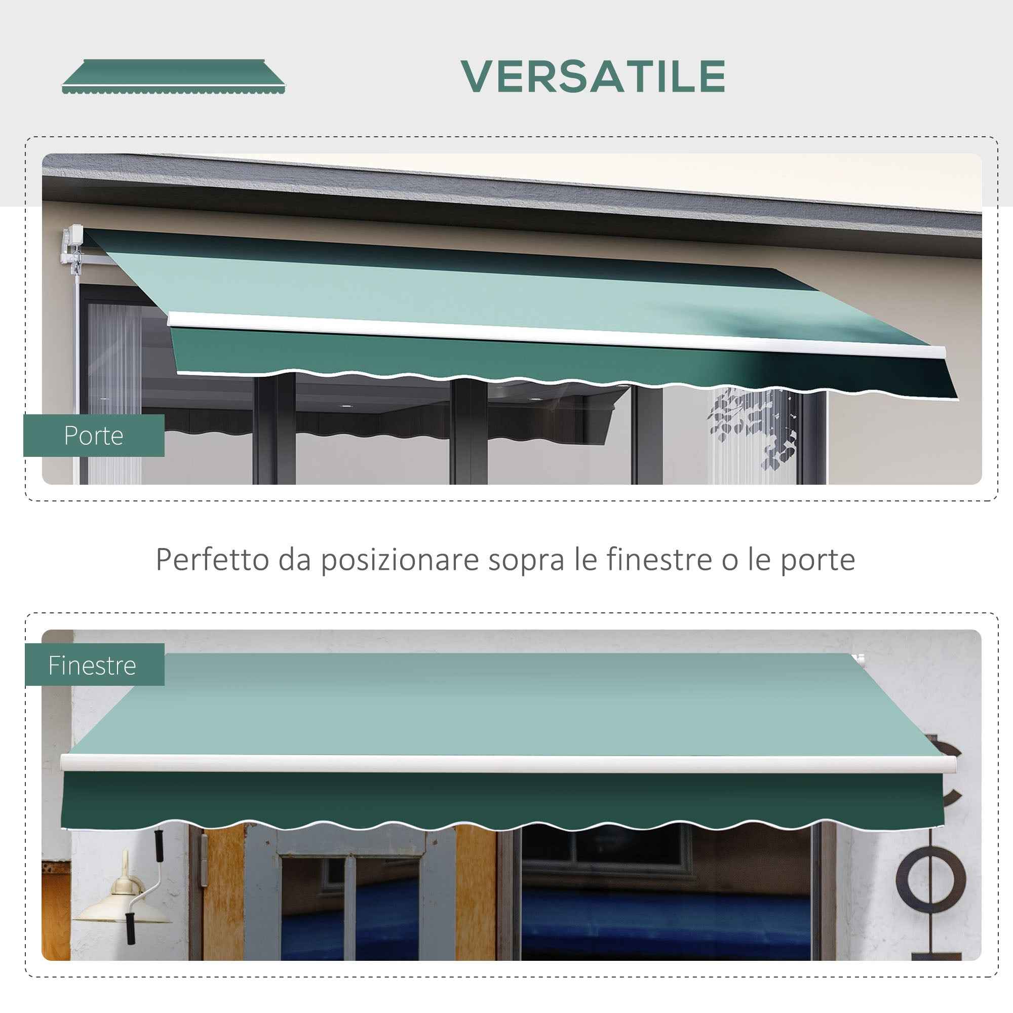Outsunny 2.5x2m Manual Roller Arm Awning in Aluminum and Polyester, Green