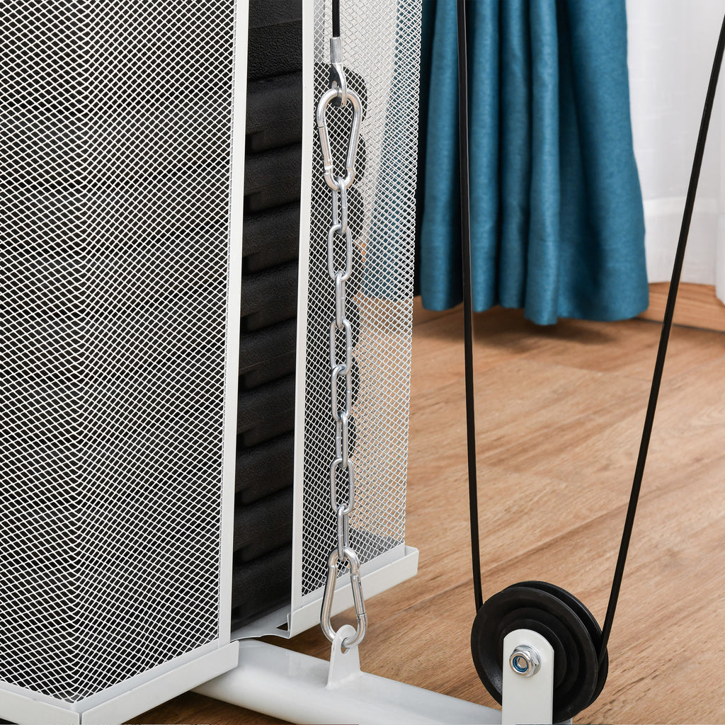 Multifunctional Fitness Station for Home and Gym with 4 Padding, in Steel and PU, 150x110x210 cm, White