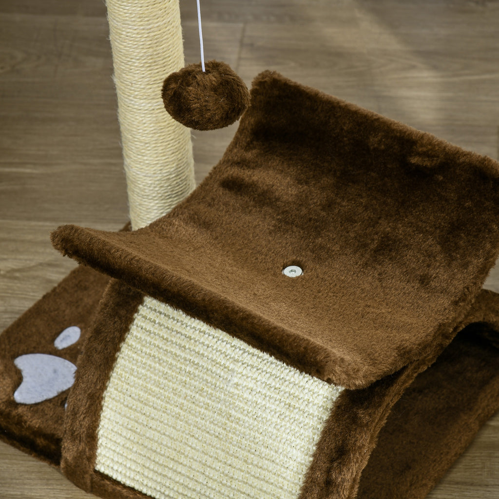 Cat Scratching Post, Cat Tree, Cat Toy, with Bed, 2 Hanging Balls in Natural Sisal, Height 43cm