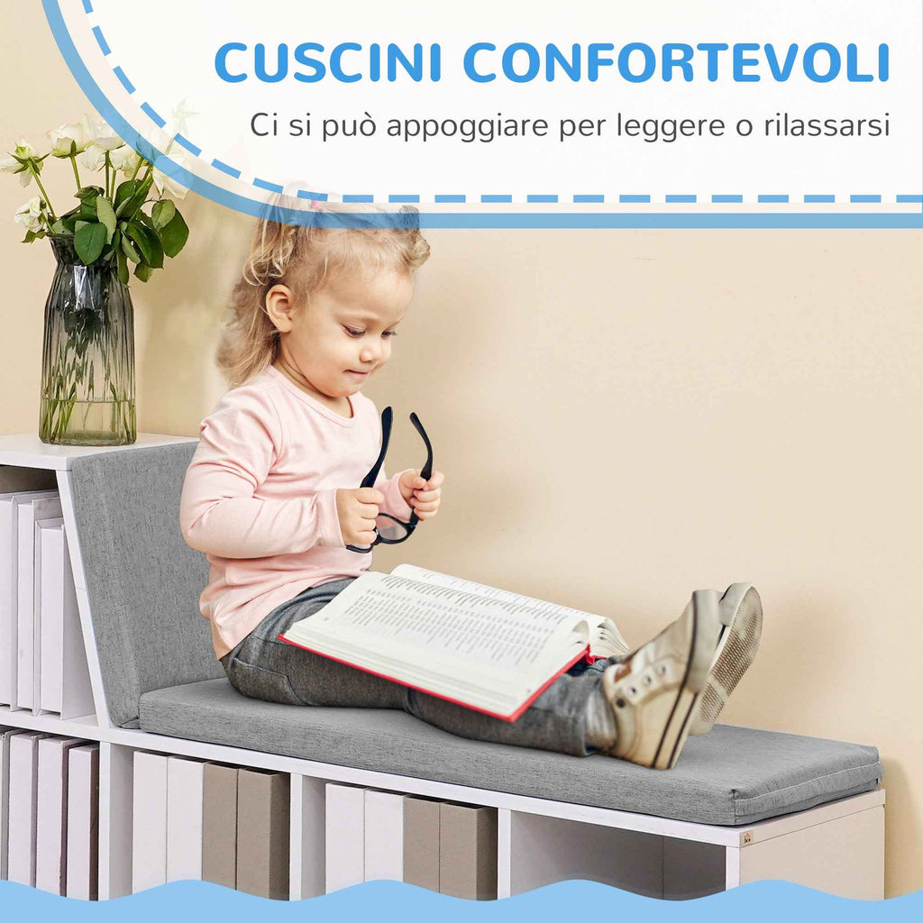 HOMCOM Modern 5-Tier Open Bookcase with 2 Cushions, Wooden, 108x30x60 cm, Grey
