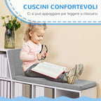 HOMCOM Modern 5-Tier Open Bookcase with 2 Cushions, Wooden, 108x30x60 cm, Grey
