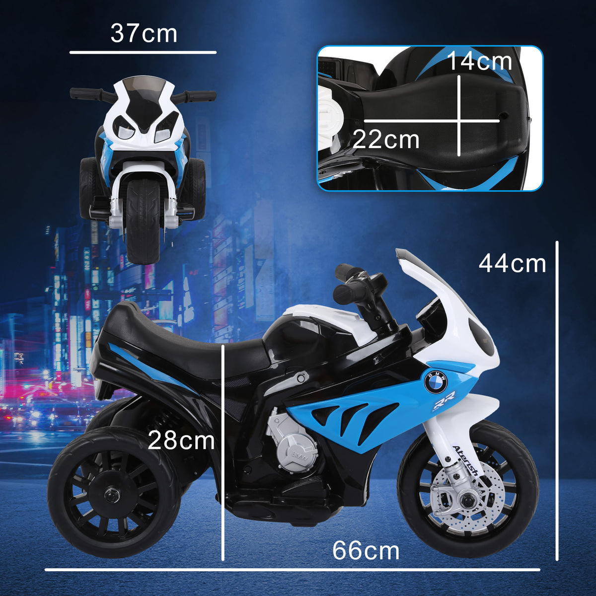 HOMCOM Electric Motorcycle for Children 18-36 Months with BMW License, 6V, with 3 Wheels, Headlights, Music, 2.5 km/h, Max 20kg, Blue