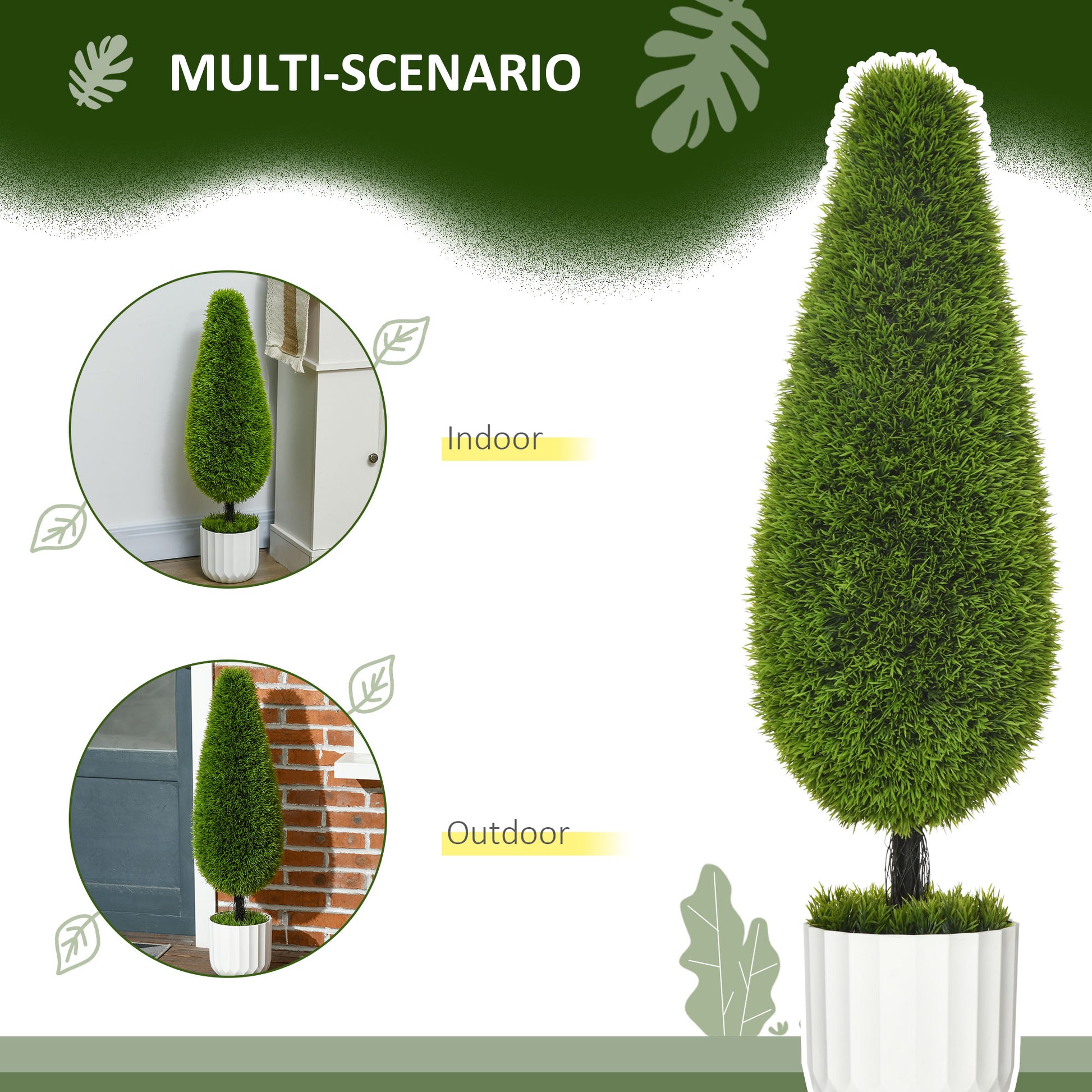 Homcom Set 2 Fake Plants of Cypress With Vases Ø12x16 cm, Moss and cement, in PE and plastic, green and white - Borgè