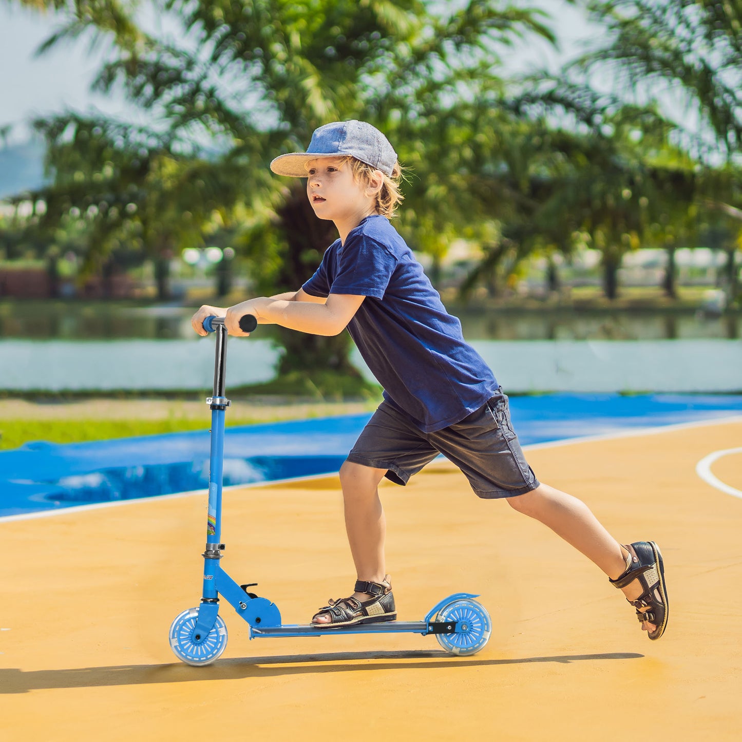 Children's Scooter 3-7 Years Foldable 2 Wheels and Adjustable Height, 67x32x65-78 cm, Blue