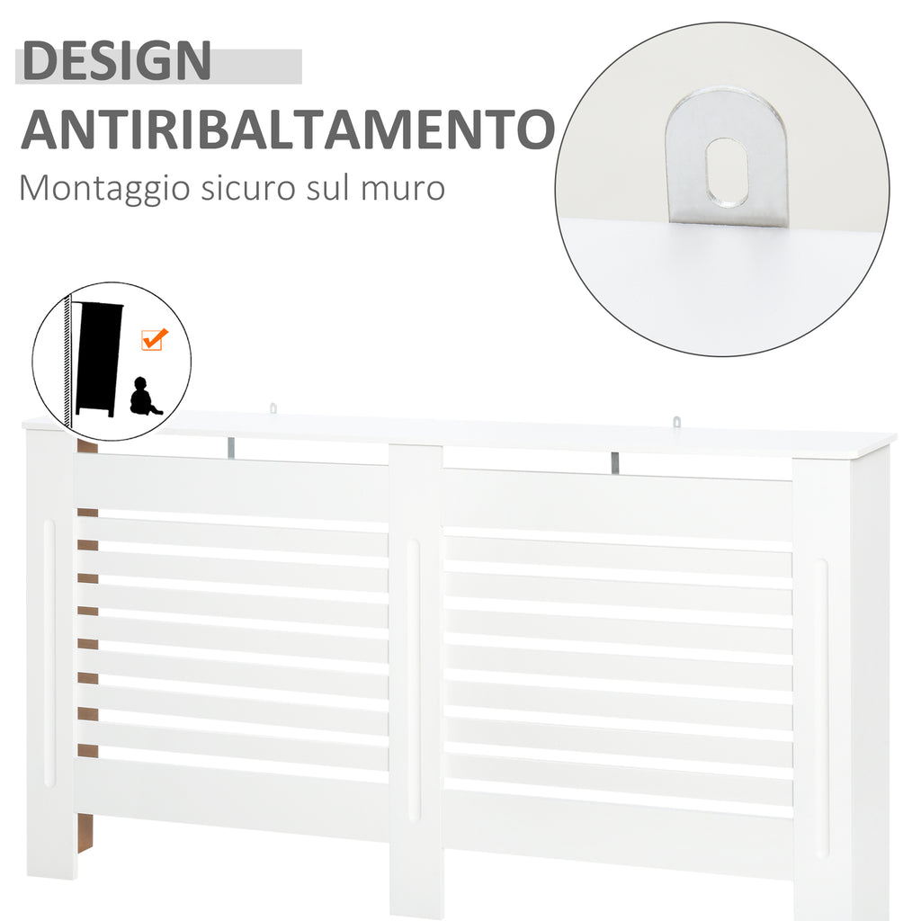Slatted Radiator Cover with Storage Shelf, Wooden, 172x19x81 cm, White
