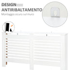 Slatted Radiator Cover with Storage Shelf, Wooden, 172x19x81 cm, White