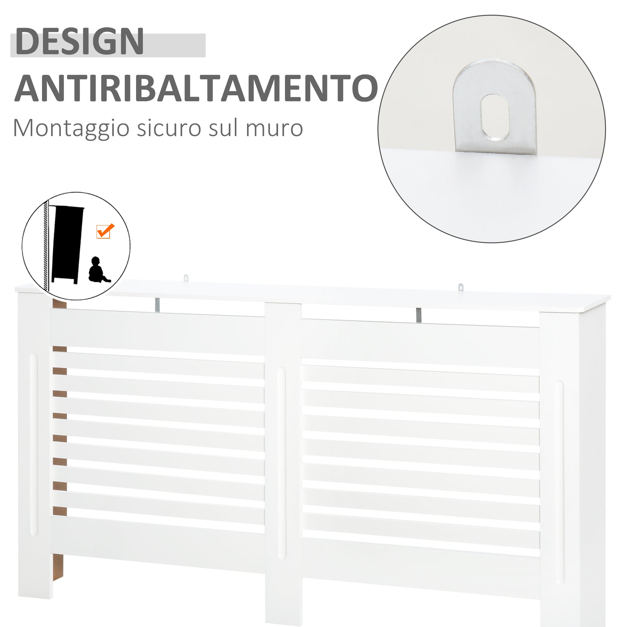 Slatted Radiator Cover with Storage Shelf, Wooden, 172x19x81 cm, White