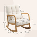 90°-130° Rocking Chair with Lumbar Cushion, Sherpa Fabric Upholstery, 64.5x82x89 cm, White and Wood Color