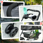 Foldable Dog Stroller with Safety Leash and Basket, Black