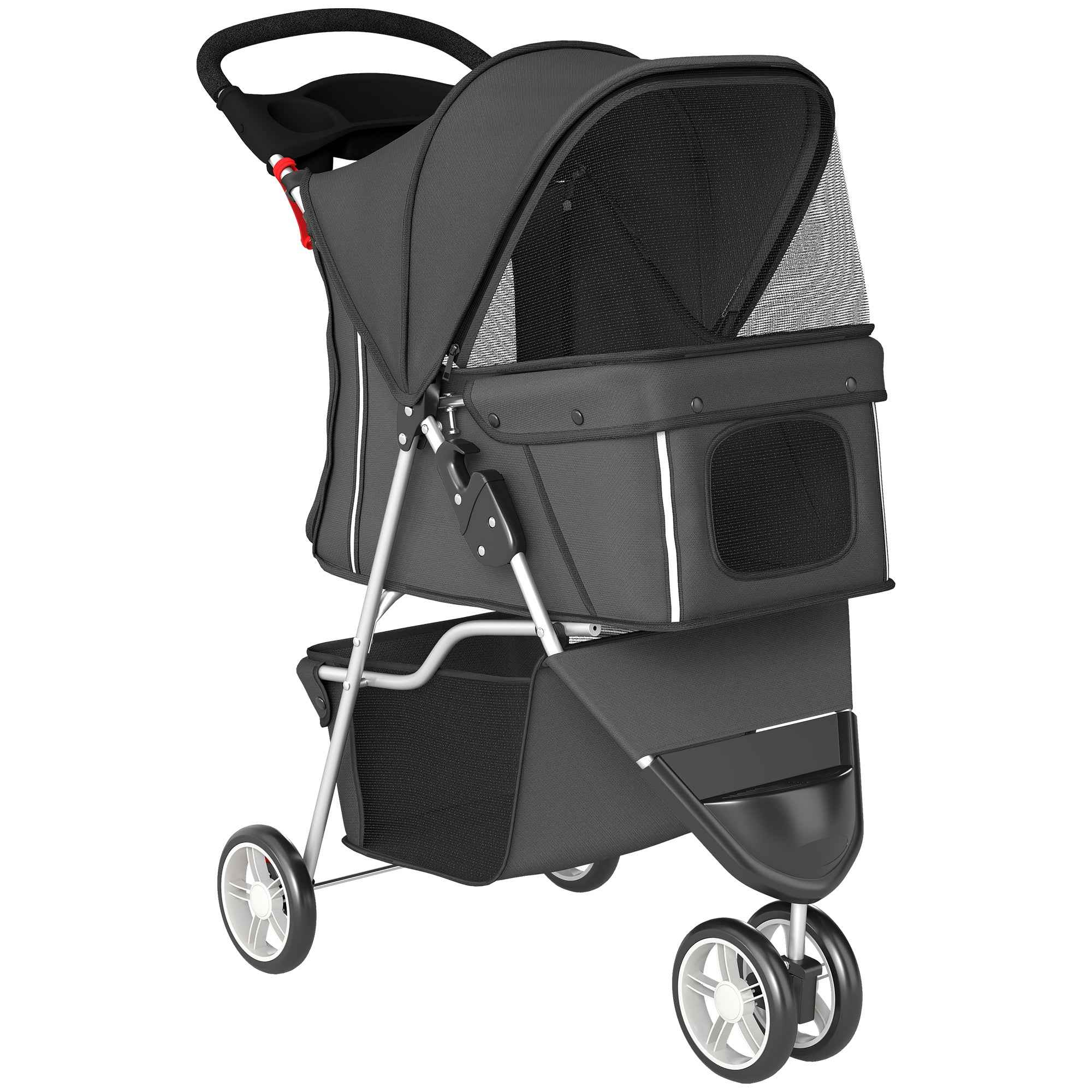 PawHut Folding Dog Stroller with Cup Holder and Basket, 77x44x102 cm, Charcoal Grey