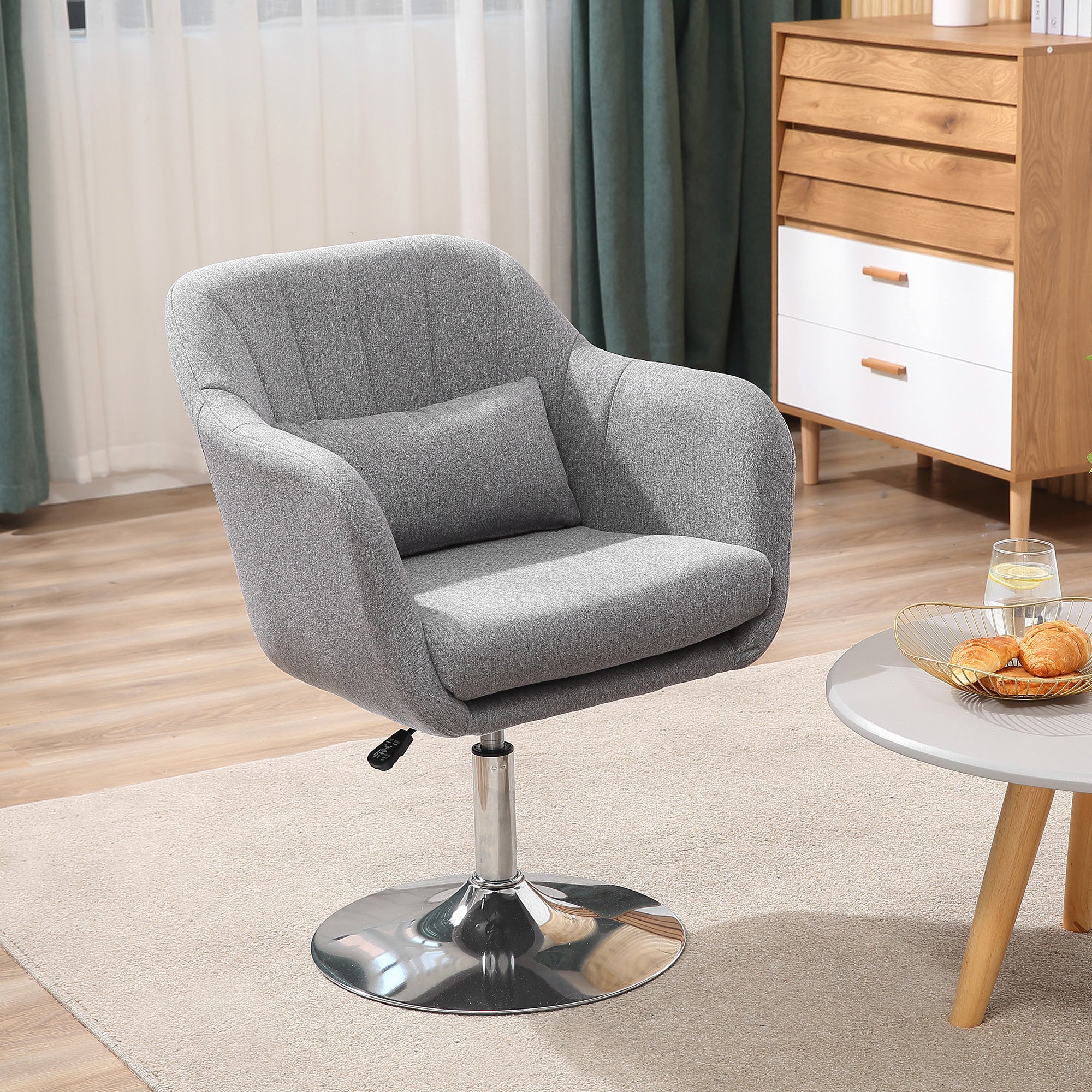 Swivel Chair with Adjustable Height, with Cushion, Lumbar Support and Armrest, 60x60x79-91 cm, Grey