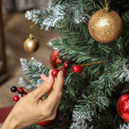 180cm Indoor Christmas Tree with 620 Branches, Pine Cones and Red Berries, Metal Base, Green