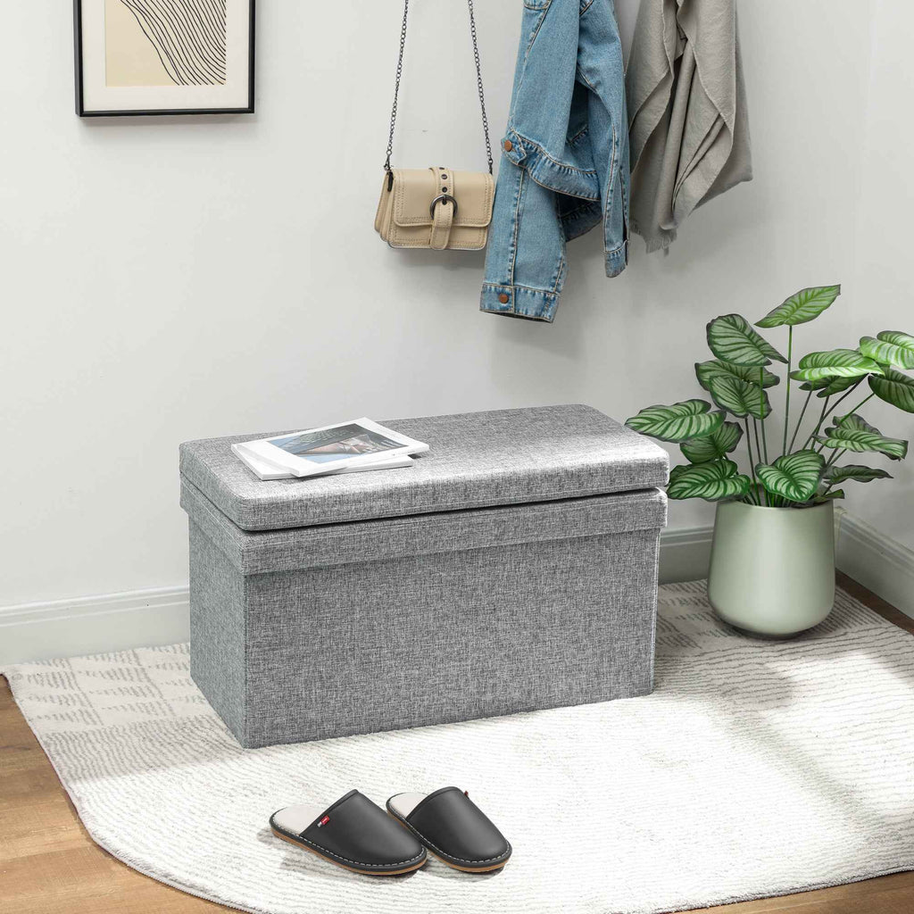 HOMCOM Folding Storage Bench with Backrest and 77L Storage Compartment, Fabric Upholstery, 76x50x73 cm, Grey