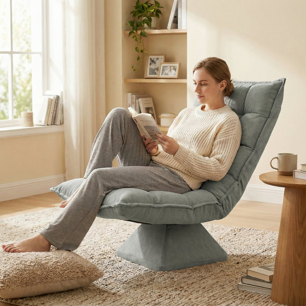 360° Swivel Relaxing Chair with 5-Position Adjustable Backrest in Velvet Effect Fabric, Light Grey