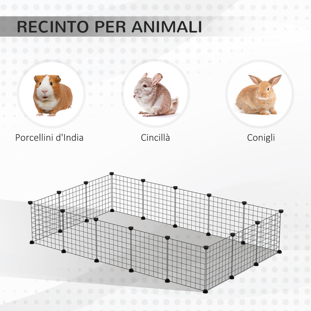 Modular Rabbit Run with Mounting Accessories, Steel, 105x105x70cm - Black
