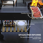 Outsunny Adjustable Height Charcoal Barbecue with 2 Grills and 2 Shelves, Metal and Wood, 113x53.5x82.5 cm, Black