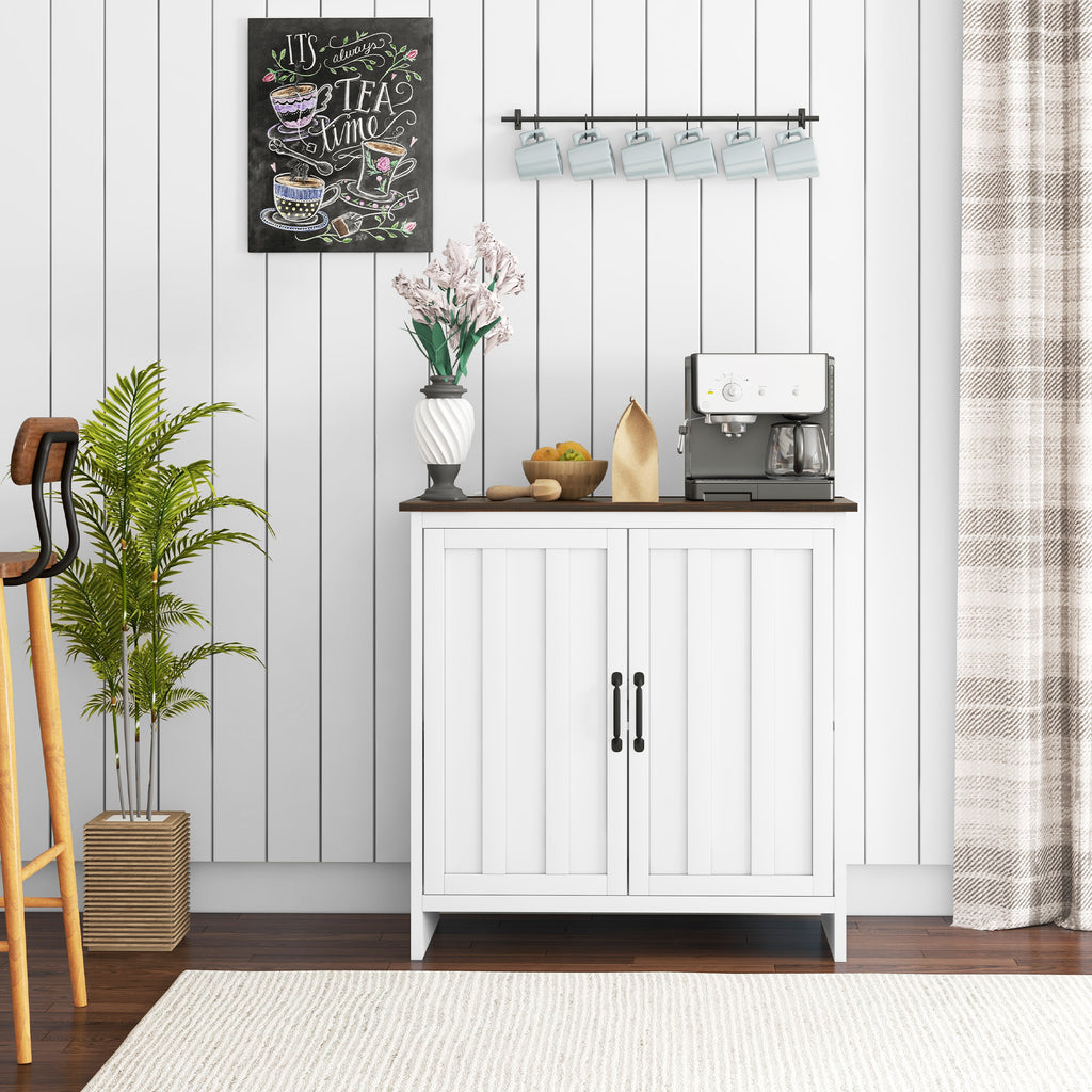 Modern 2-Door Kitchen Sideboard with Adjustable Wooden Shelf, 80x39.7x80cm, White