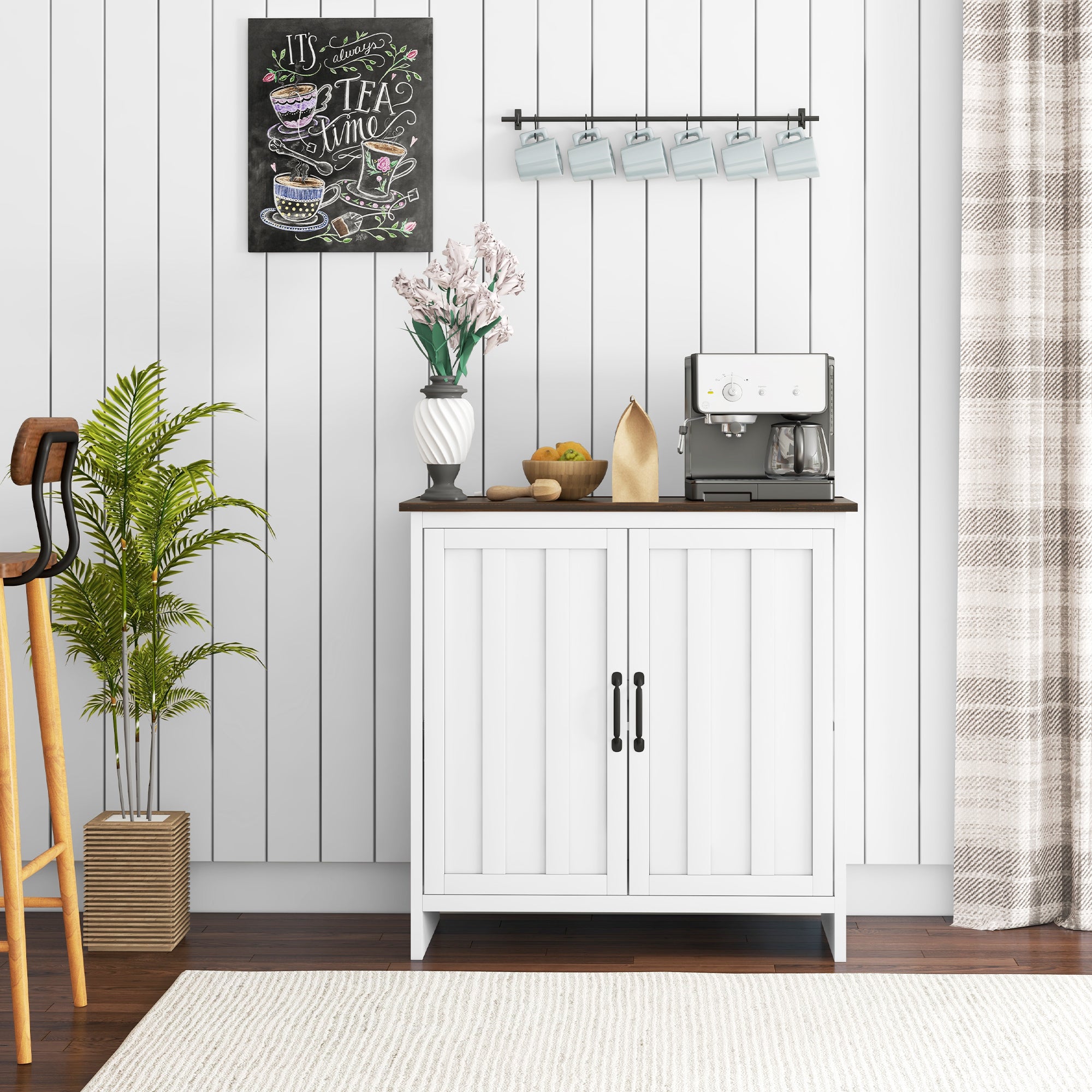 Modern 2-Door Kitchen Sideboard with Adjustable Wooden Shelf, 80x39.7x80cm, White