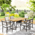 6 Seater Rectangular Garden Table with Umbrella Hole, Wood and Steel, 175x80x75 cm, Brown