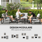 4 Piece Garden Set with 2 Chairs, 2 Seater Sofa and Coffee Table, Steel and Polyester, Light Grey and Black