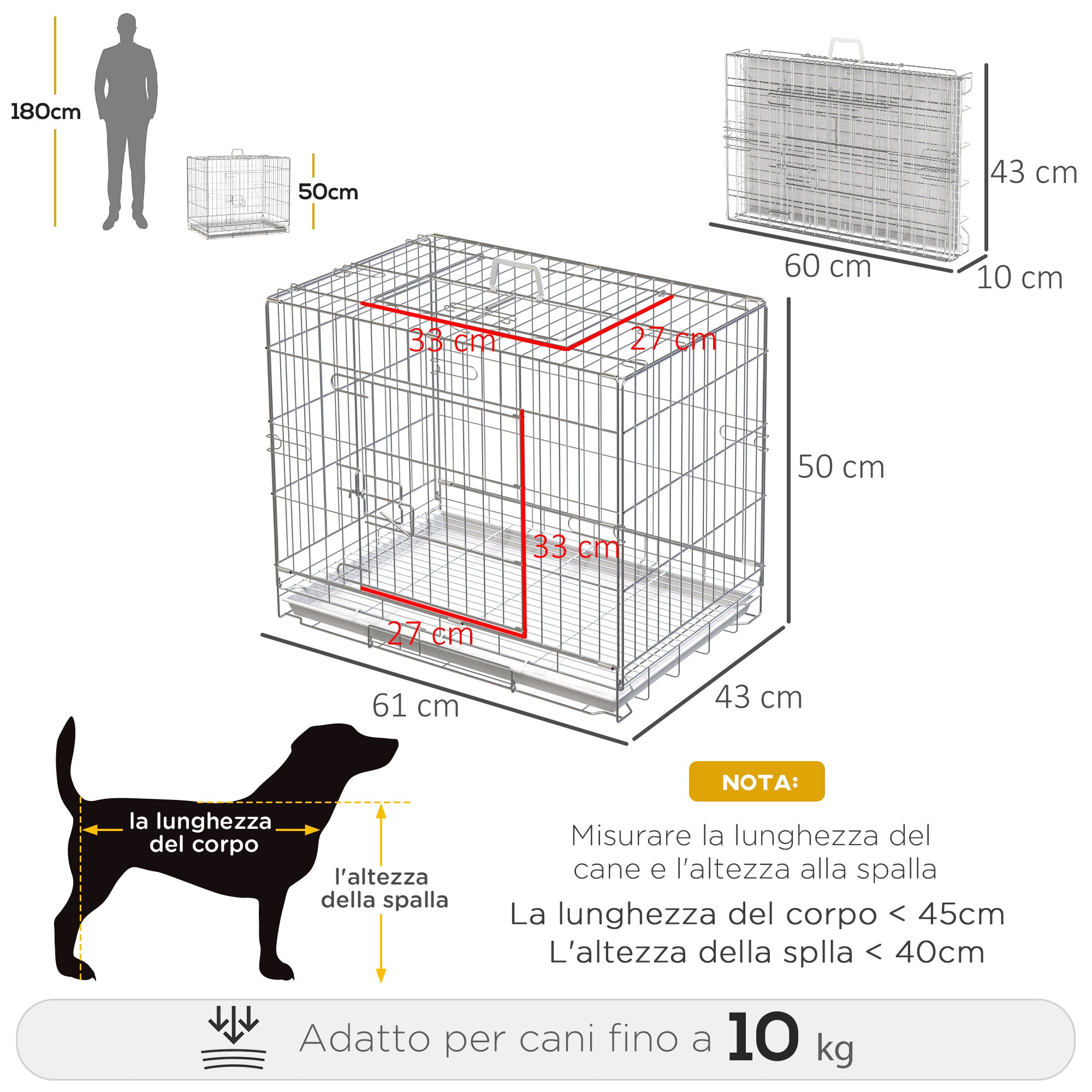 Kennel Folding Dog Cage in Galvanized Steel, Lockable Door and Removable Bottom