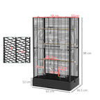 Bird Cage with Removable Tray and Perches, Parrot Aviary, 61x36.5x98cm, Black
