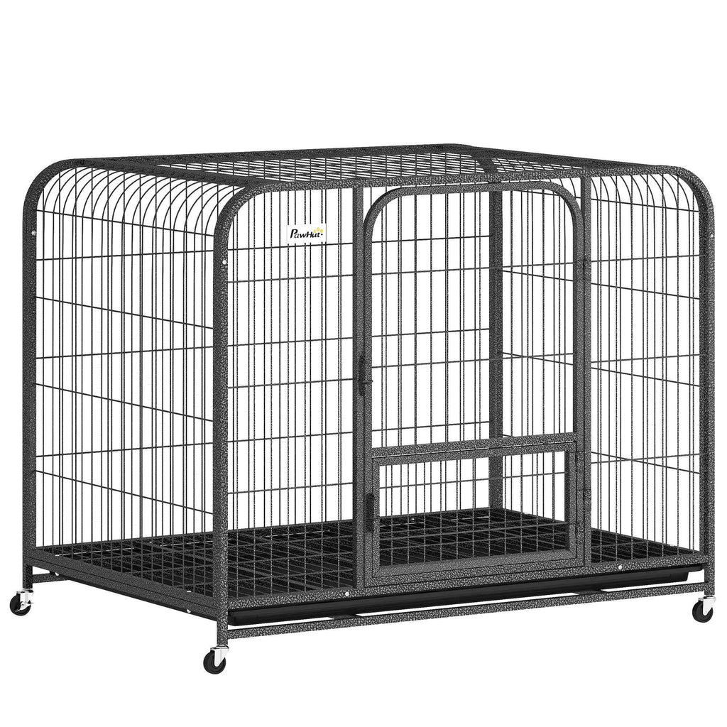 PawHut Steel Dog Cage with Wheels, 3 Doors, Removable Tray and Secure Lock, Black