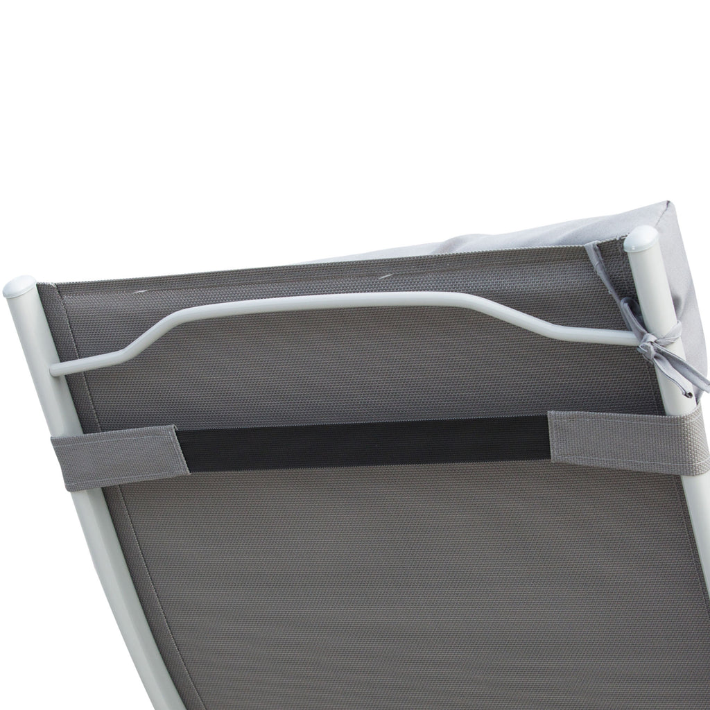 Folding Garden Lounger with Mattress and Cushion, 7-Reclining Backrest, 137x63.5x100.5cm, Grey