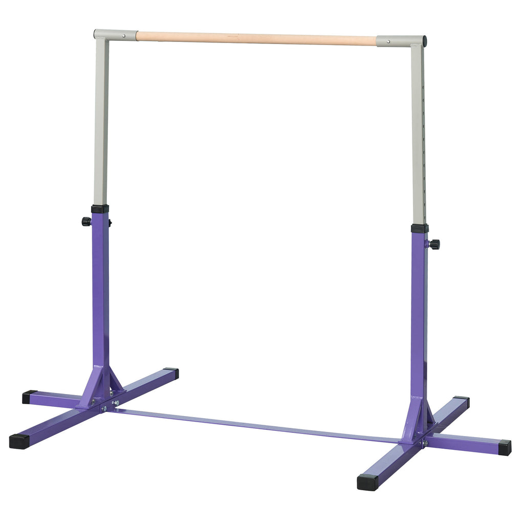 HOMCOM Height-Adjustable Gymnastics Bar for Children Ages 3+, Made of Steel and Solid Beech Wood, Purple