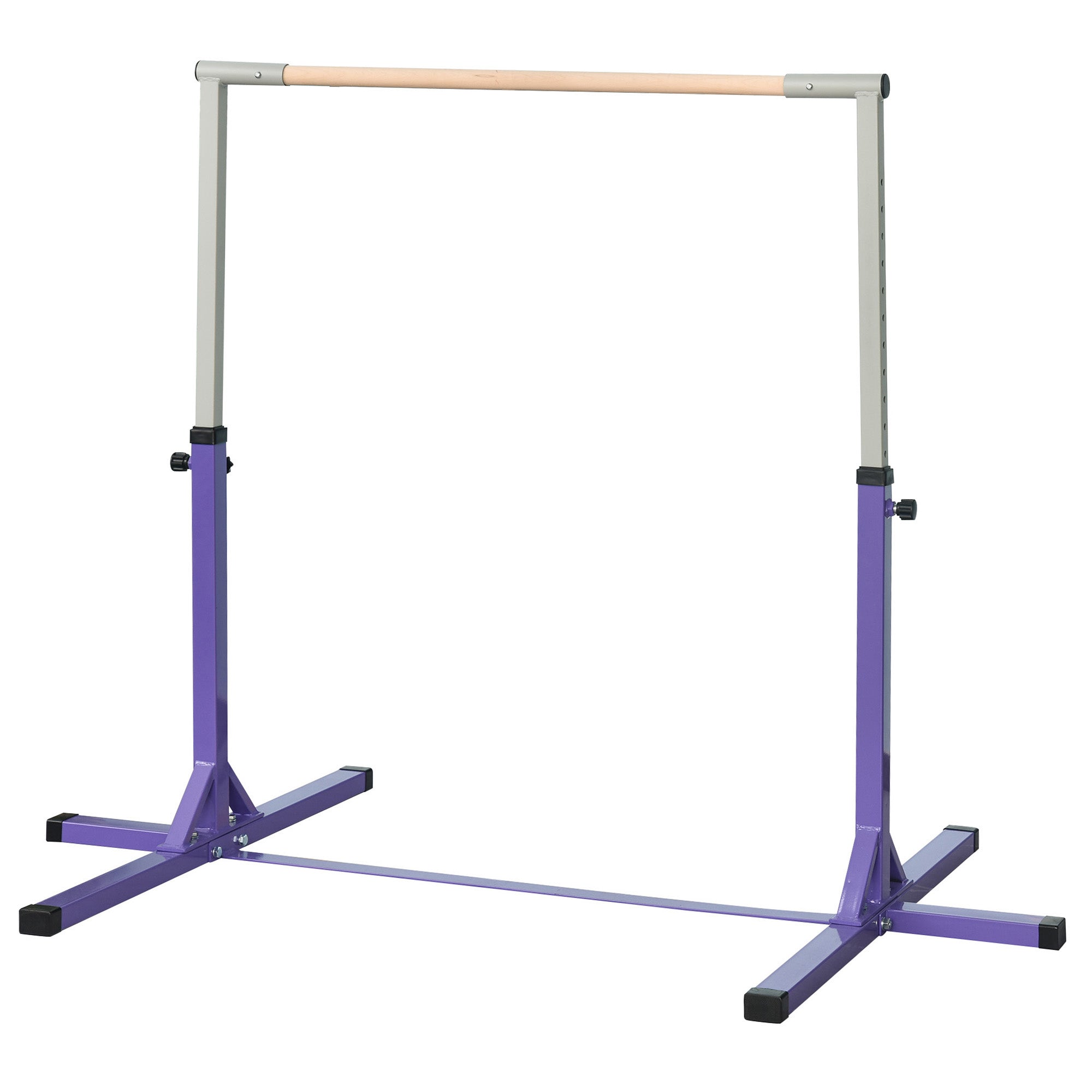 HOMCOM Height-Adjustable Gymnastics Bar for Children Ages 3+, Made of Steel and Solid Beech Wood, Purple
