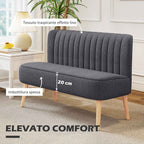 HOMCOM 2-Seater Sofa in Linen-Effect Fabric without Armrests with Wooden Legs, 117x56.5x77 cm, Dark Grey