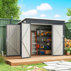 Outsunny Steel Garden Shed with 3 Lockable Doors, 234x132x185 cm, Dark Grey