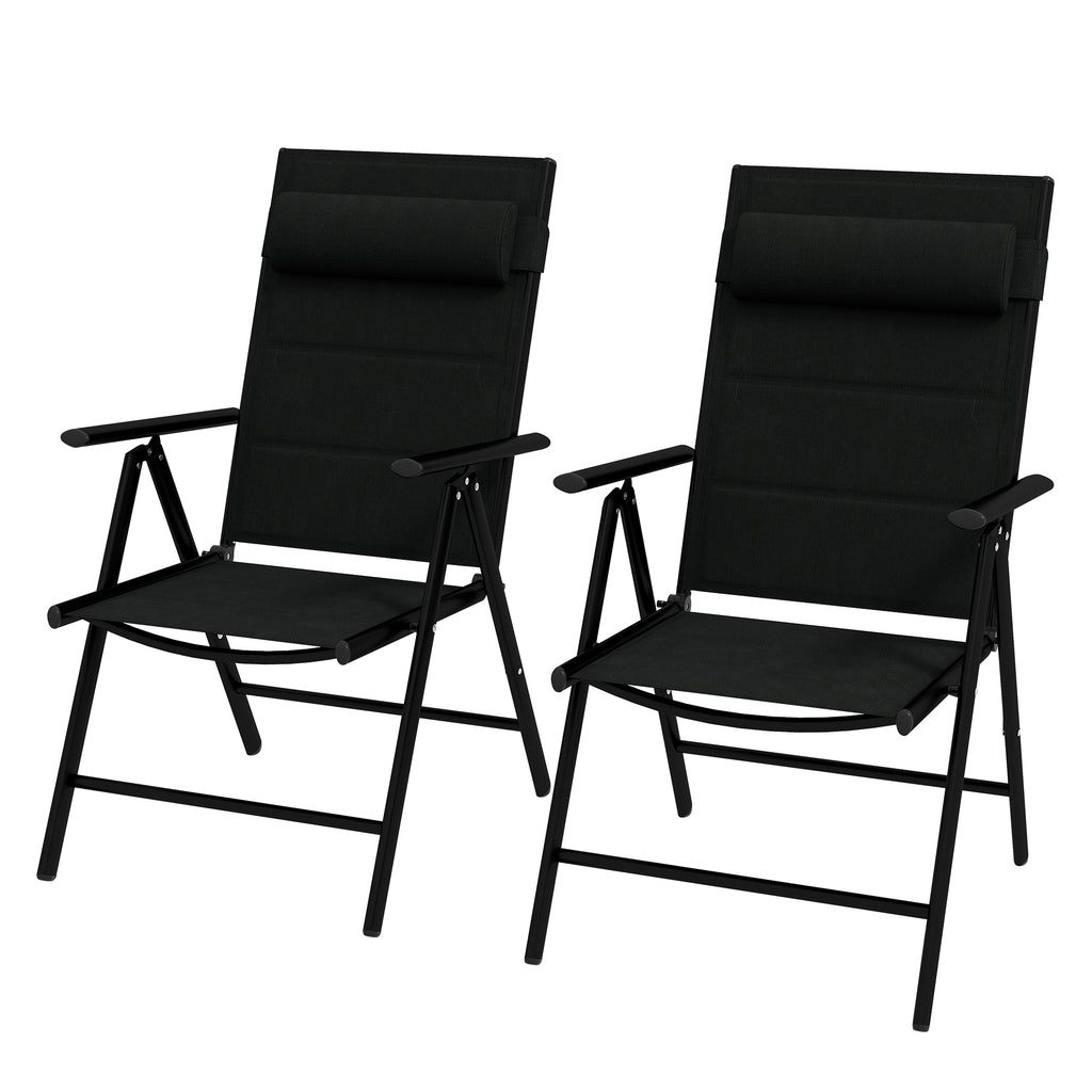 Outsunny set 2 folding chairs with reclining backrest and headrest, aluminum and polyester, 54x67x108 cm, black - Borgè