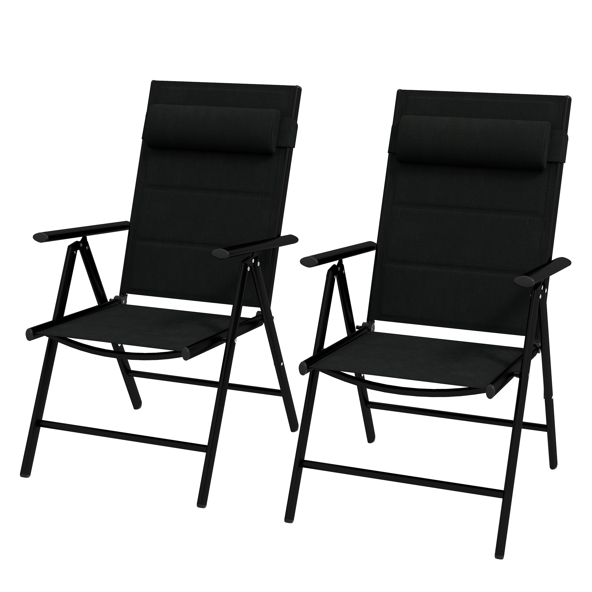 Outsunny set 2 folding chairs with reclining backrest and headrest, aluminum and polyester, 54x67x108 cm, black - Borgè
