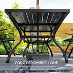 7-Piece Garden Set with Dining Table with Umbrella Hole and 6 Folding Chairs, Gray