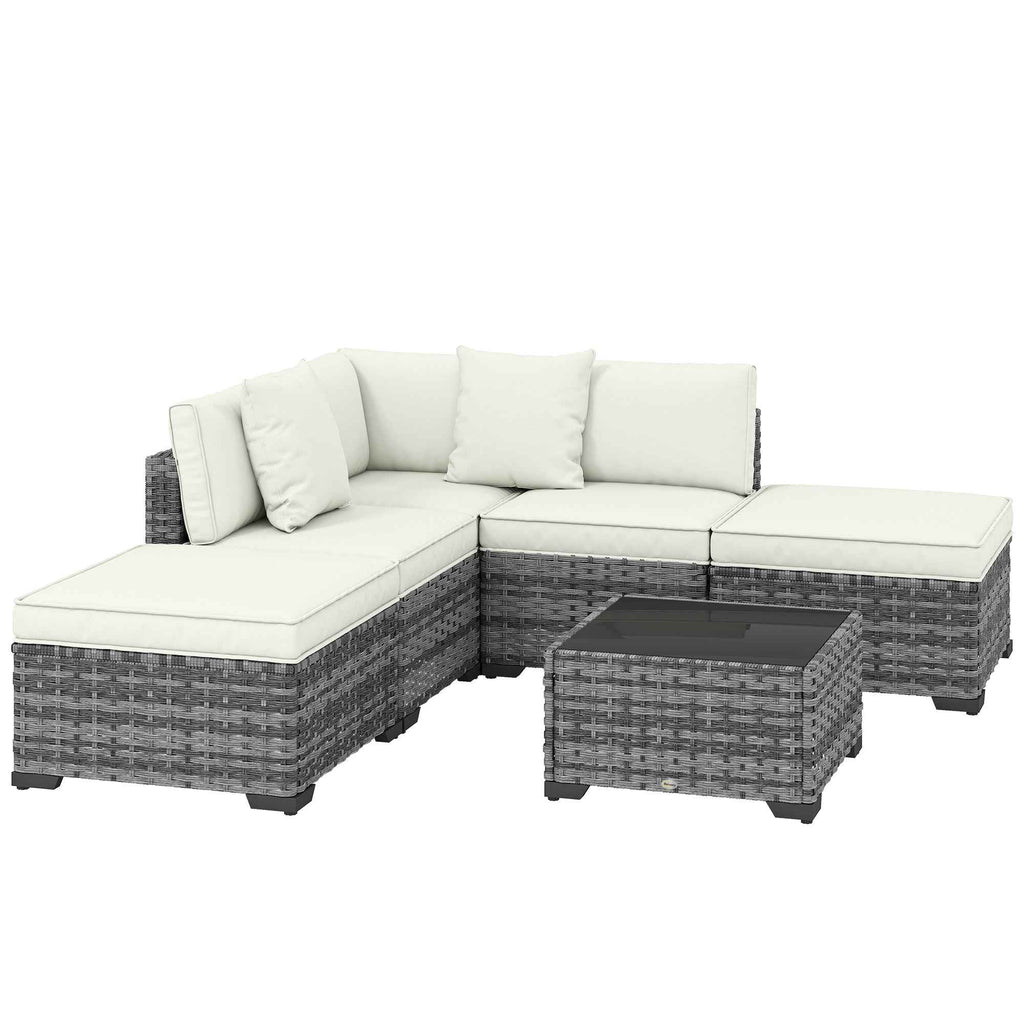 Outsunny 6-Piece Rattan and Steel Garden Furniture Set with Sofa, Coffee Table, and Cushions, Grey