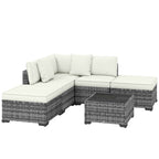 Outsunny 6-Piece Rattan and Steel Garden Furniture Set with Sofa, Coffee Table, and Cushions, Grey