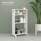 Space-Saving 3-Tier Kitchen and Bathroom Cart with Side Bars and Wheels with Brakes, White