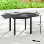 Outsunny Extendable Slatted Garden Table for 4-6 People, Aluminum, 80-160x80x75 cm, Black