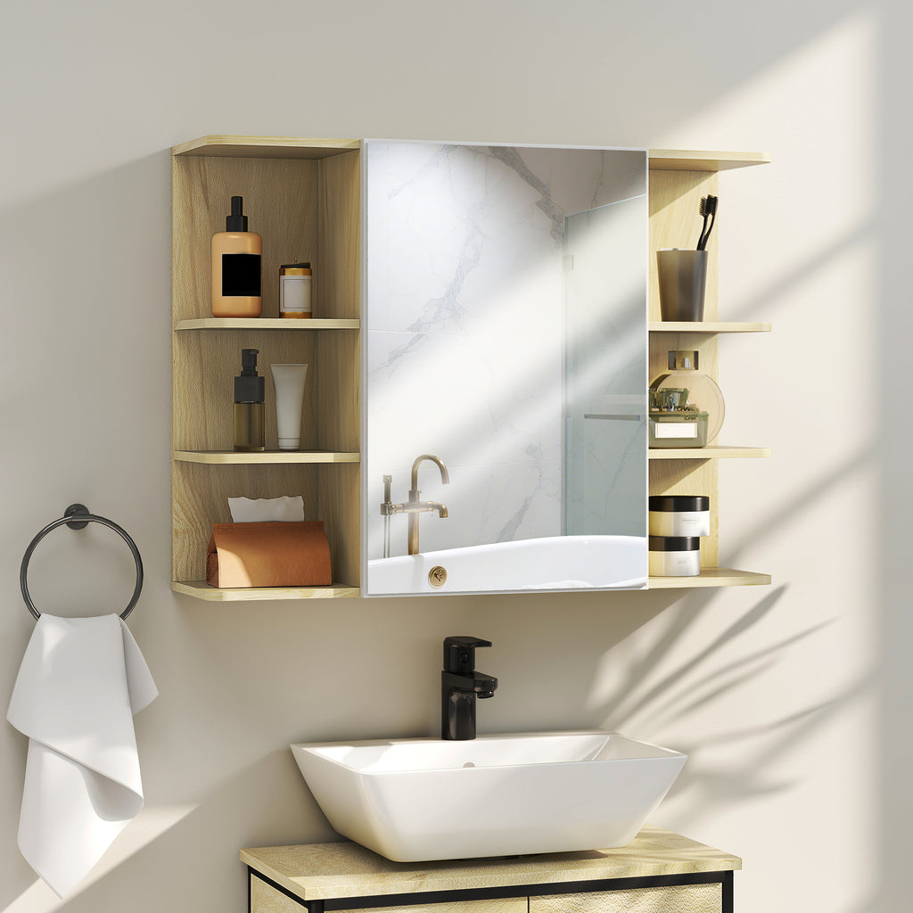 Bathroom Mirror with 2-Tier Cabinet and 6 Open Compartments, 80x20x59 cm, Wood