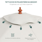 Rectangular Tilting Umbrella 2x1.5 m with 6 Ribs and Rope Opening, in Bamboo and Beige Polyester
