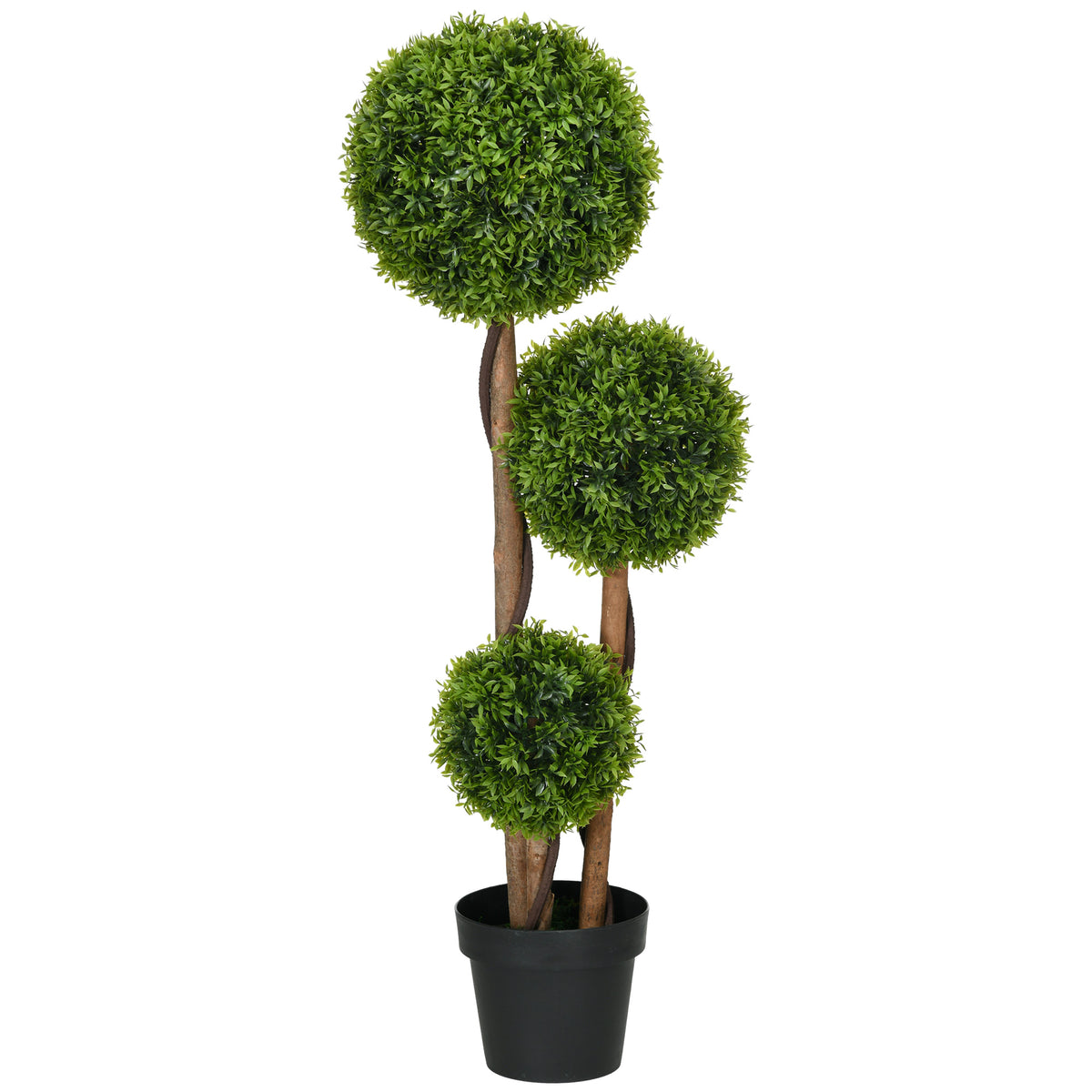 HOMCOM Artificial Boxwood Plant with 3 Balls and Bamboo Leaves, Pot Included, Height 110 cm, Green