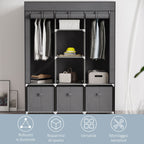 HOMCOM Folding Fabric Wardrobe with Drawers and Roller Doors with Zip, 125x43x162.5cm, Dark Gray - Borgè