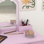 Girls' Dressing Table Set with Makeup Mirror and Matching Wooden Stool, Drawer and Storage, Pink
