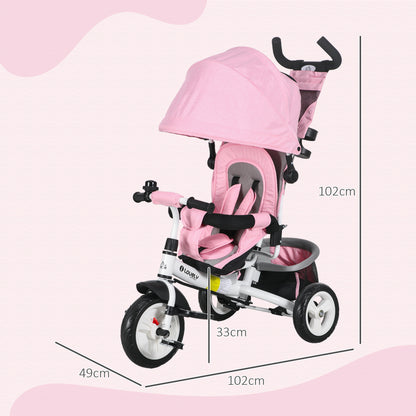 HOMCOM Tricycle for Children 1-5 Years with Handle and Adjustable Canopy, 102x49x102 cm, White and Pink - Borgè