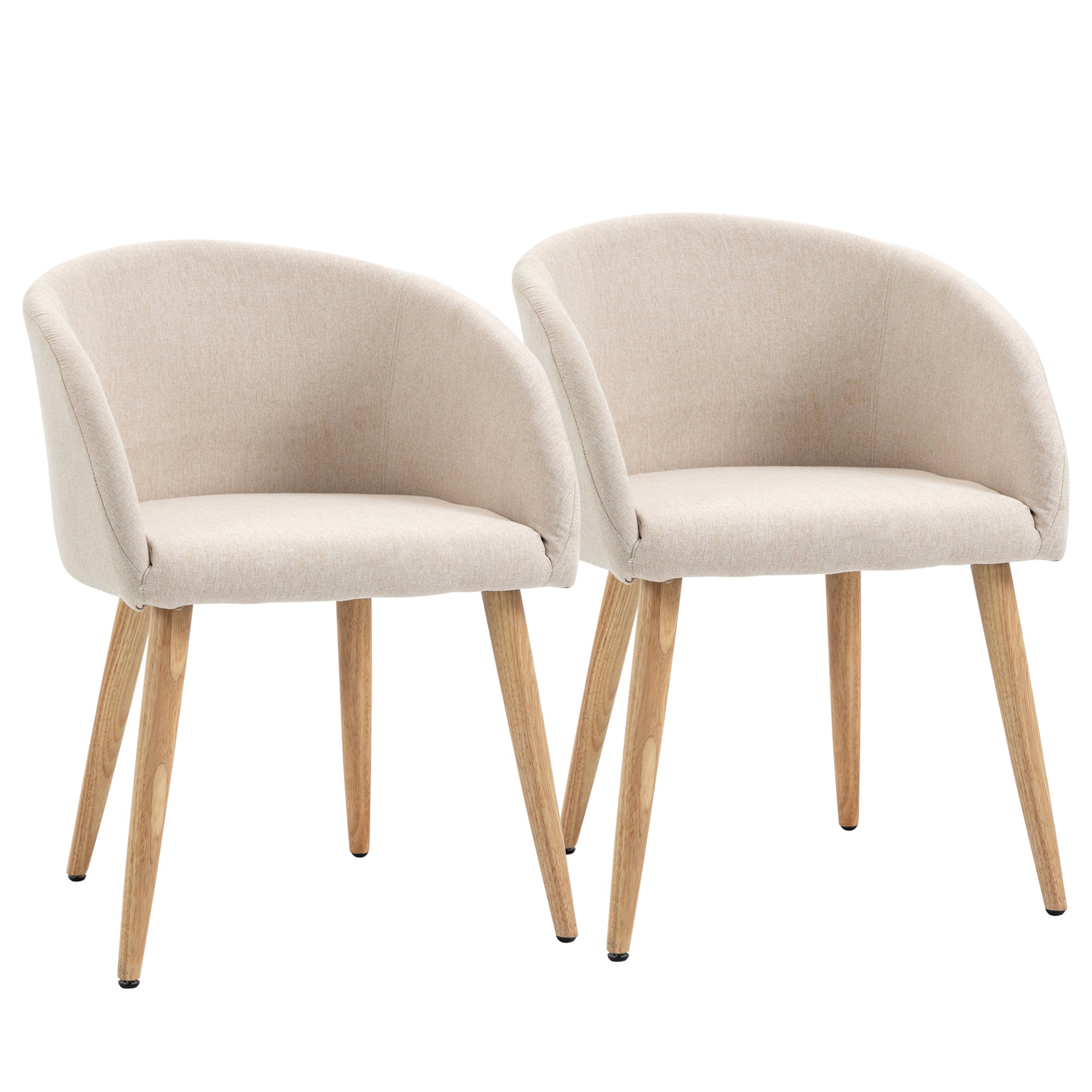 Set of 2 Scandinavian Style Fabric Upholstered Dining Chairs, 55x56x74 cm, Beige